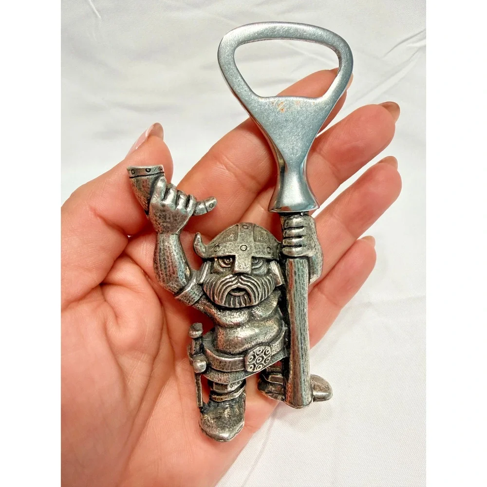 VINTAGE Collectible Tinn-Per Norway Pewter Viking Bottle Opener & Corkscrew SET